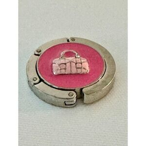 Pink Handbag Motif Folding Purse Hook Silver Tone Table Hanger Accessory